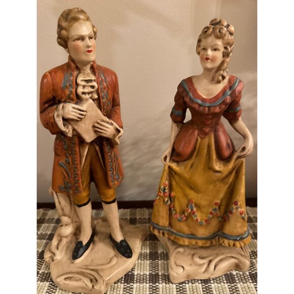 Vintage Chalkware Figurines Colonial Early American Man & Woman New Art Wares - Picture 4 of 13